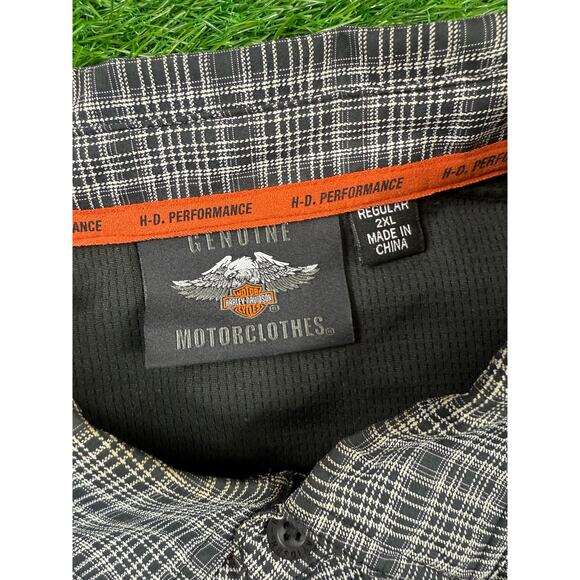 Harley-Davidson H-D Performance Plaid Button-Up Shirt Black Gray 2XL Long Sleeve - Picture 2 of 7